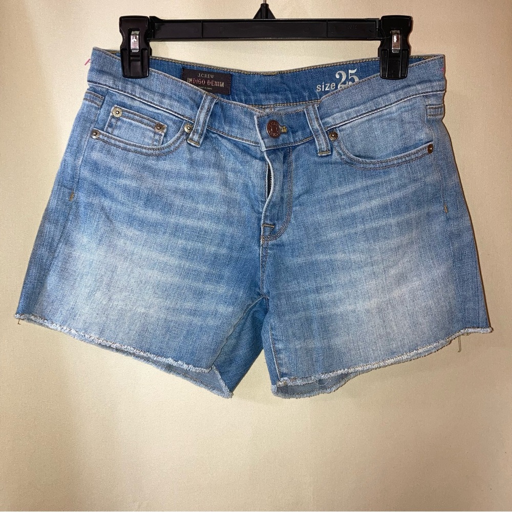 J. Crew Blue Indigo Denim Jean Shorts with Frayed Hem and Distressed Look